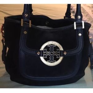 Tory Burch Amanda Blue Suede Satchel Shoulder